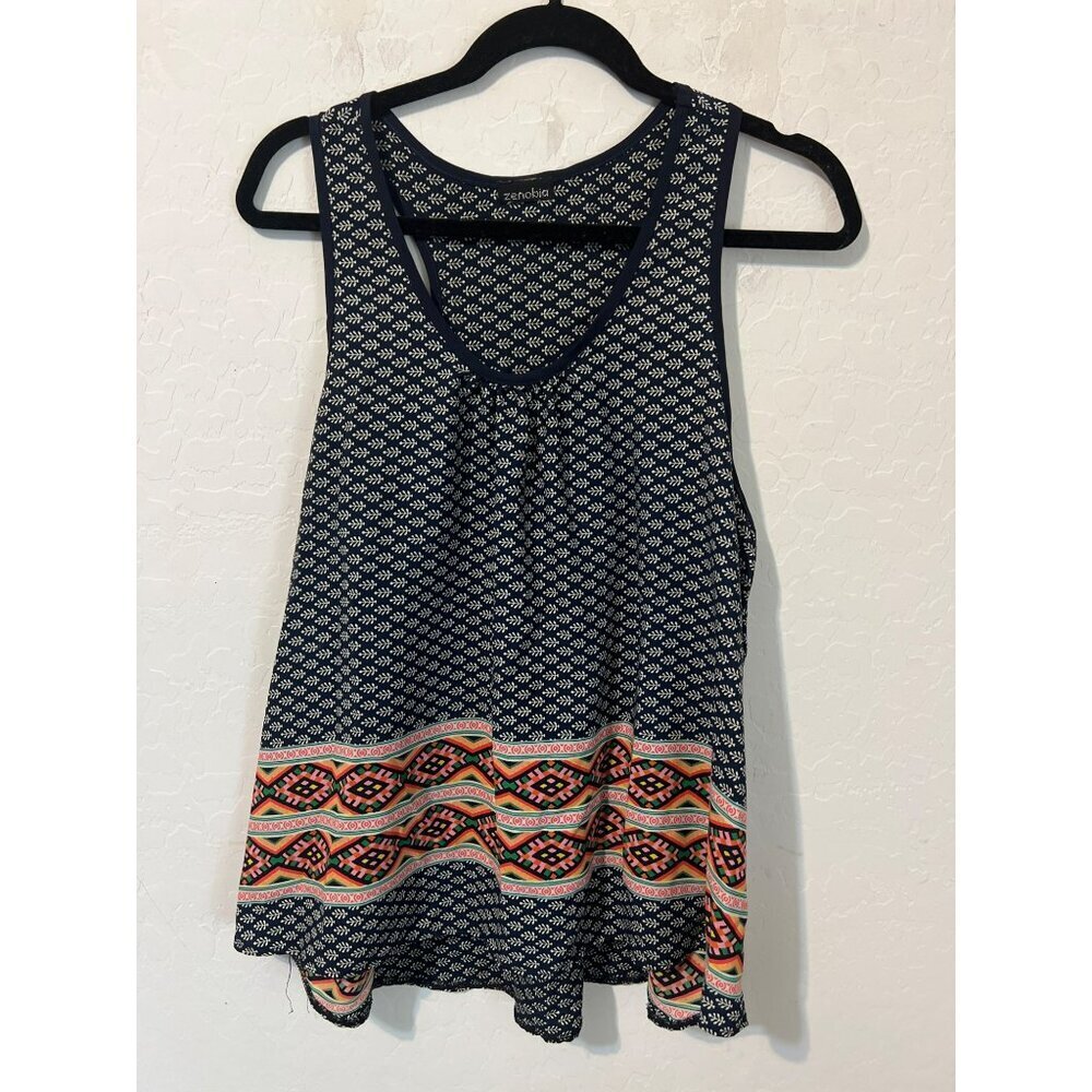 Zenobia Sz XL Black White Novelty Leaf Printed Tank Top Flowy Boho